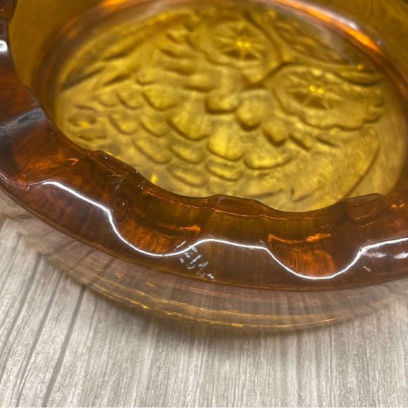 VTG Amber Glass OWl Ashtray Trinket Dish Beautiful Collectible Cabin Or Office - Picture 6 of 12